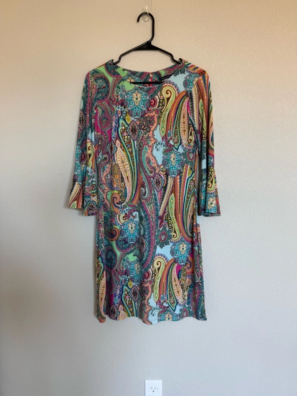 Tommy Hilfiger Paisley Shift Dress Bell Sleeve Groovy GoGo Funky Colorful Size 8